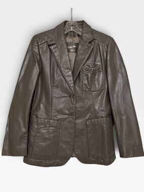 Vintage 70s ETIENNE AIGNER Womens (Modern) 8 Leather Blazer Jacket Button GRAY